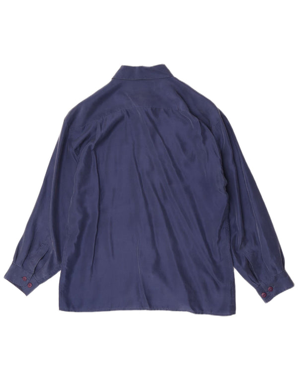 Camisa masculina vintage média azul marinho seda