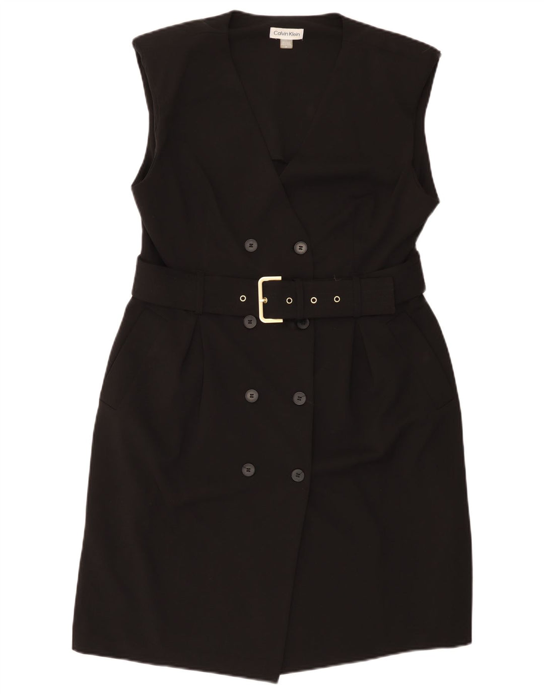 Vestido feminino Calvin Klein sem mangas com bainha US 14 grande poliéster preto