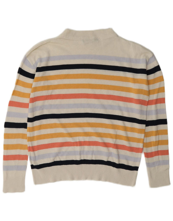 Suéter feminino Marks & Spencer com gola redonda UK 6 XS listrado branco