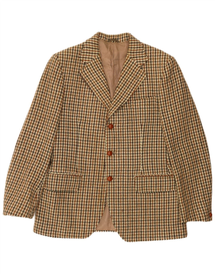 Jaqueta blazer masculina de 3 botões Harris Tweed Reino Unido 36 pequena lã houndstooth verde