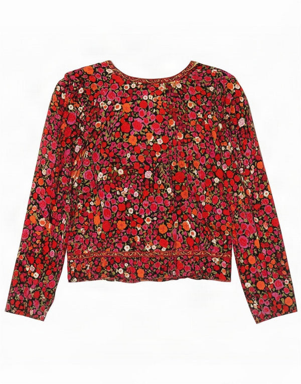 Blusa de camisa feminina vintage UK 14 floral multicolorido médio
