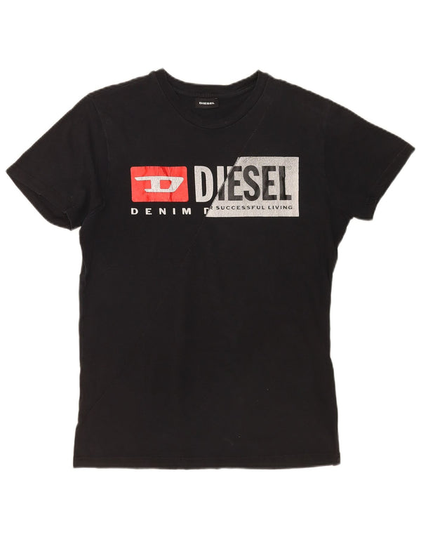 DIESEL Camiseta masculina gráfica top pequeno algodão preto