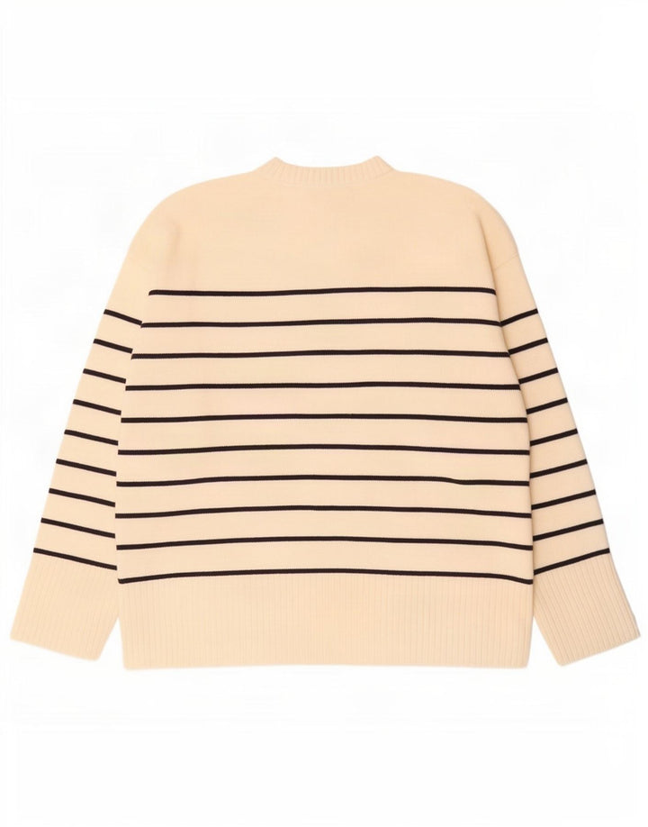 Suéter feminino Zara com gola redonda e listrado branco médio UK 14