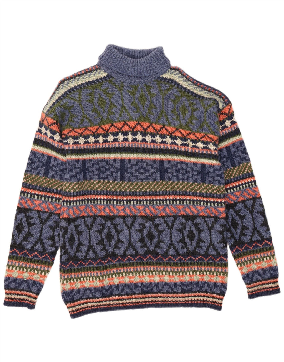 Suéter masculino S. Moritz com gola redonda e lã grande azul Fair Isle