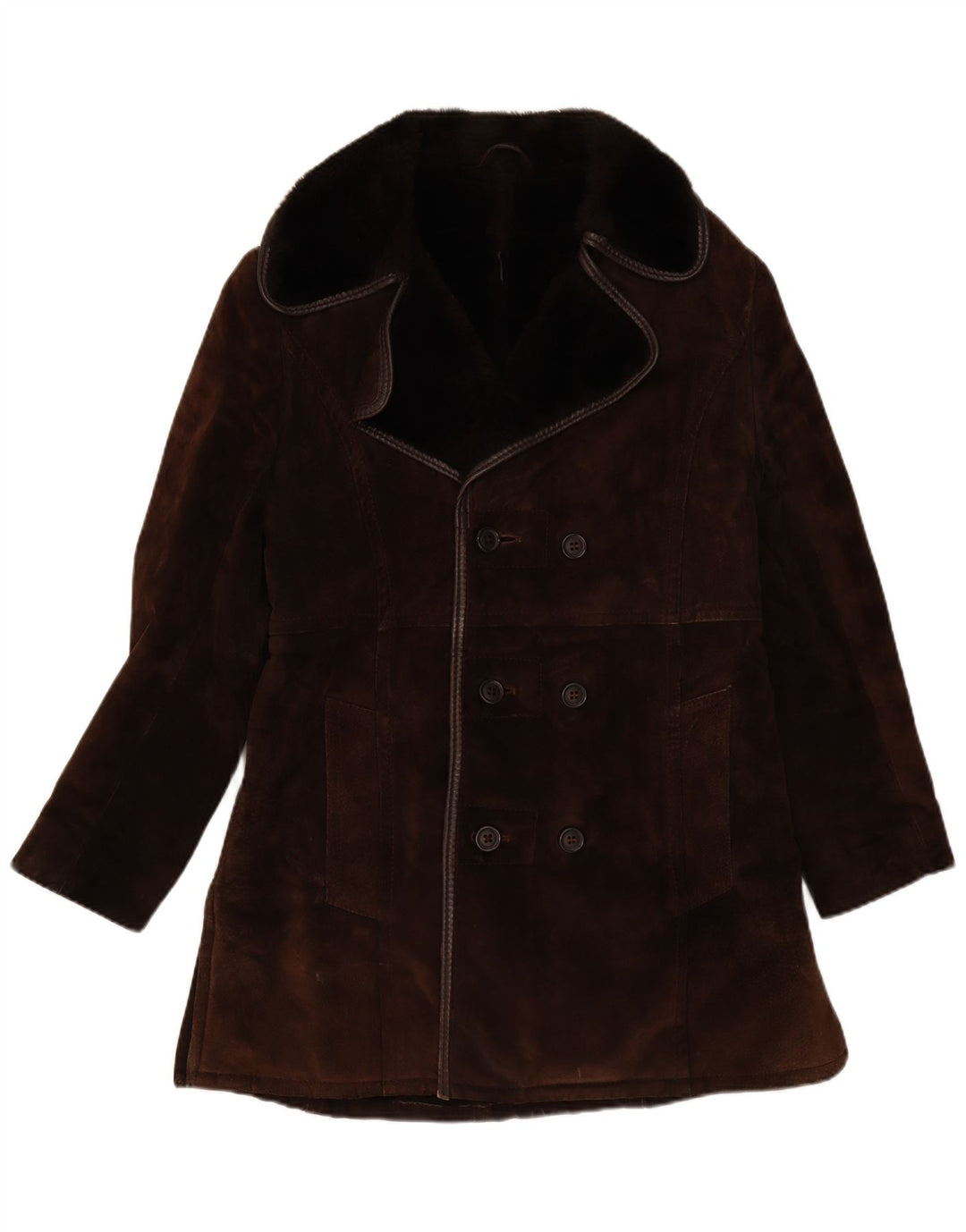 Casaco masculino vintage sherpa com peito duplo Reino Unido 10 pequeno marrom