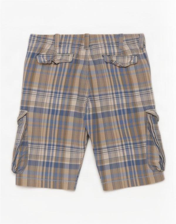 Benetton Mens Regular Cargo Shorts W32 Médio Xadrez Azul