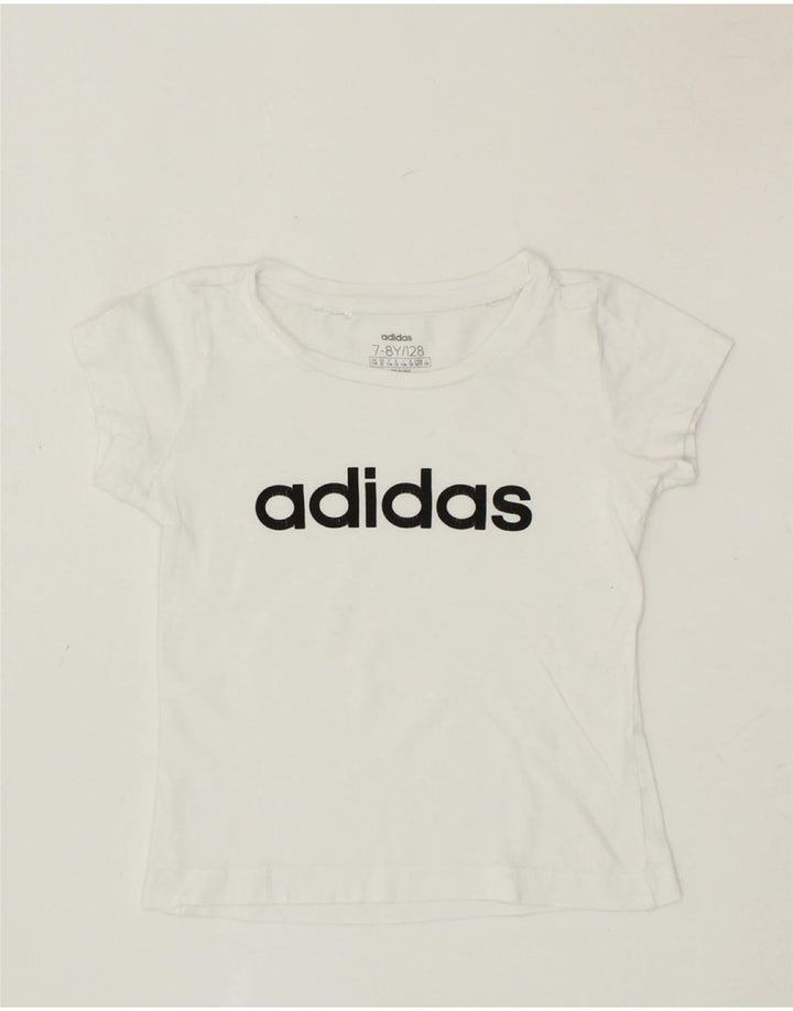 ADIDAS Girls Graphic T-Shirt Top 7-8 Years White Vintage Adidas and Second-Hand Adidas from Messina Hembry 