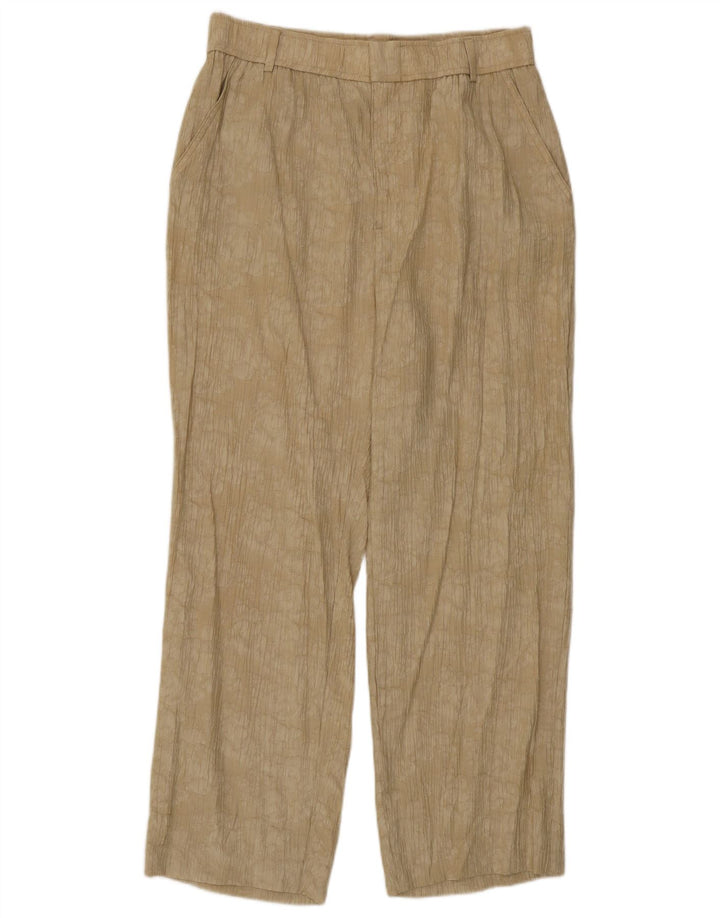 Calça feminina Zara com estampa abstrata reta casual médio W30 L26 bege