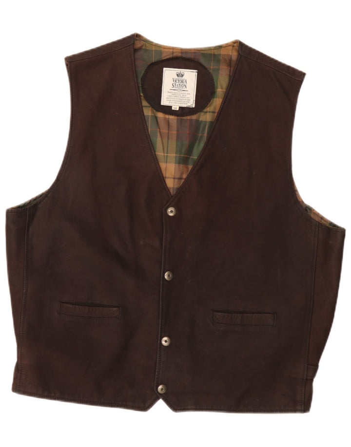 Colete de couro masculino vintage IT 56 2XL marrom