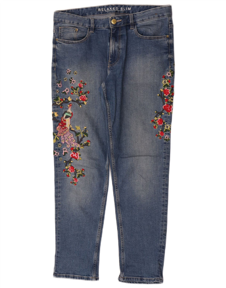 Marks & Spencer Jeans Slim Feminino Reino Unido 12 Médio W32 L28 Azul Floral