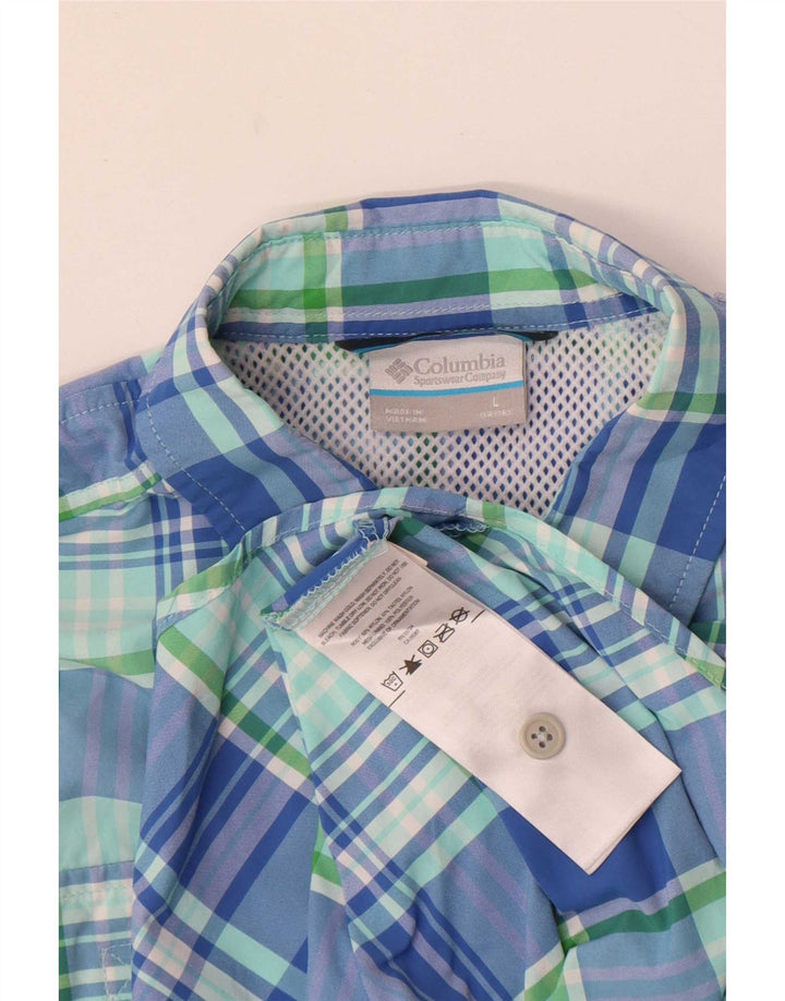 Camisa Columbia Boys 11-12 Anos Grande Azul Xadrez Nylon