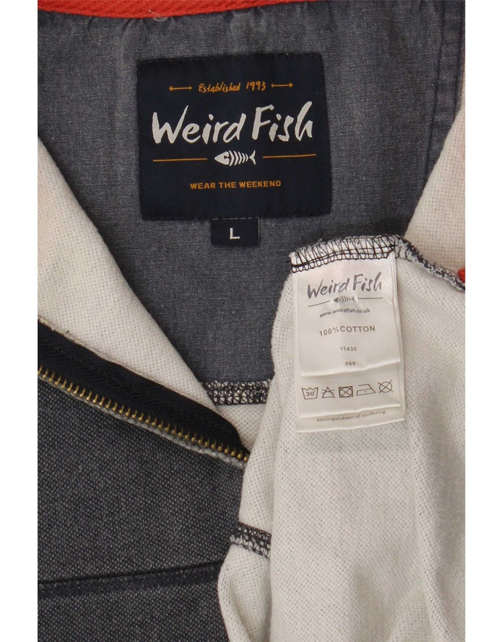 Moletom masculino Weird Fish com zíper e gola alta de algodão azul marinho