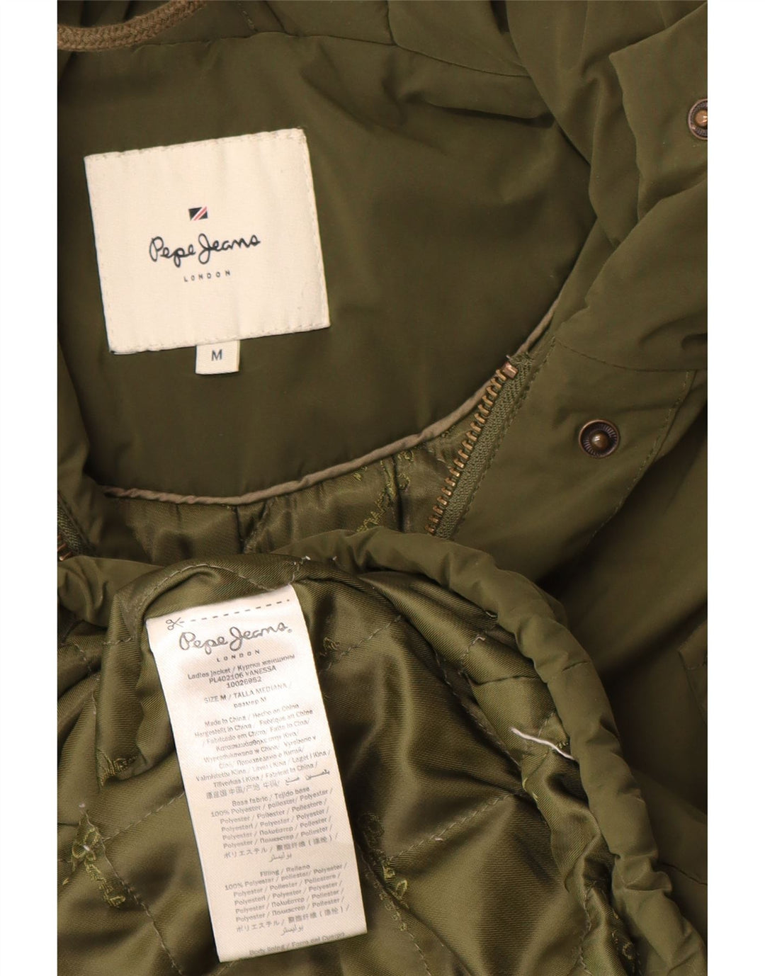 Jaqueta parka feminina com capuz PEPE Jeans UK 14 médio cáqui