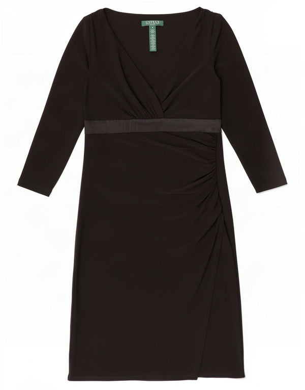 Vestido feminino Ralph Lauren manga 3/4 com bainha US 4 pequeno poliéster preto