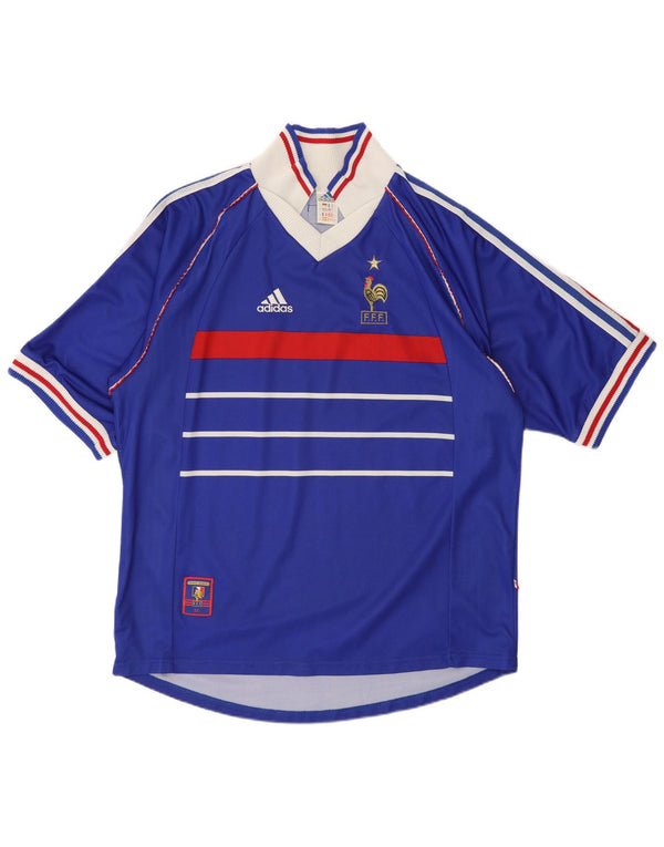 Adidas Mens França Home 1998 Camisa de Futebol XL Azul Colorblock Poliéster