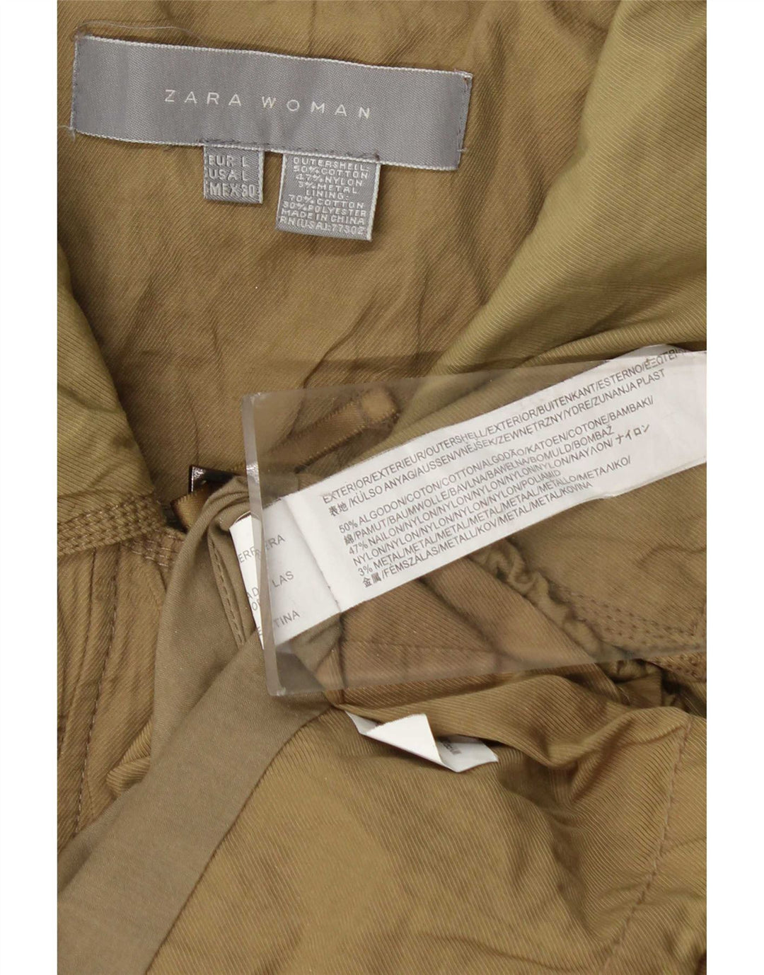Jaqueta utilitária feminina Zara UK 16 grande algodão cáqui