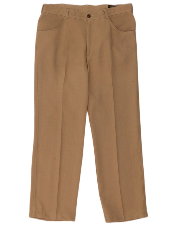 Calça masculina reta casual Farah W34 L29 poliéster bege