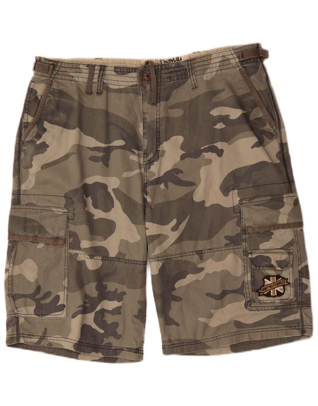 ANIMAL Mens Cargo Shorts 2XL W42 Cáqui Camuflagem Algodão