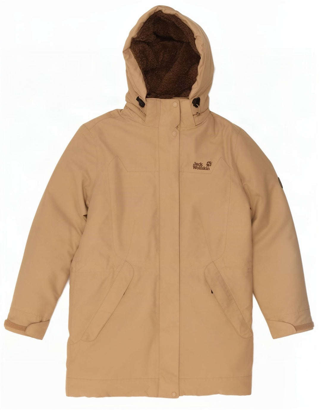 Jaqueta parka feminina com capuz Jack Wolfskin Reino Unido 14 poliéster bege médio