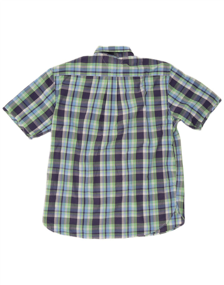 Tommy Hilfiger Camisa masculina de manga curta regular fit médio azul xadrez algodão