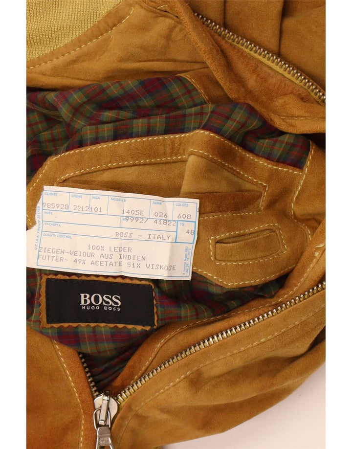 Hugo Boss Mens Loose Fit Camurça Jaqueta Bomber EU 48 Couro Marrom Médio