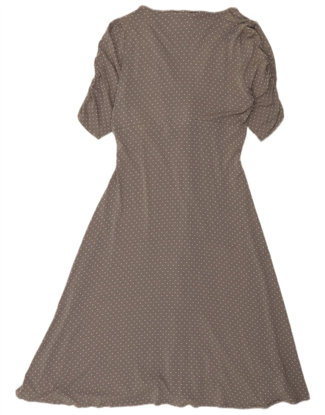 Vestido evasê feminino East UK 14 viscose manchada cinza médio