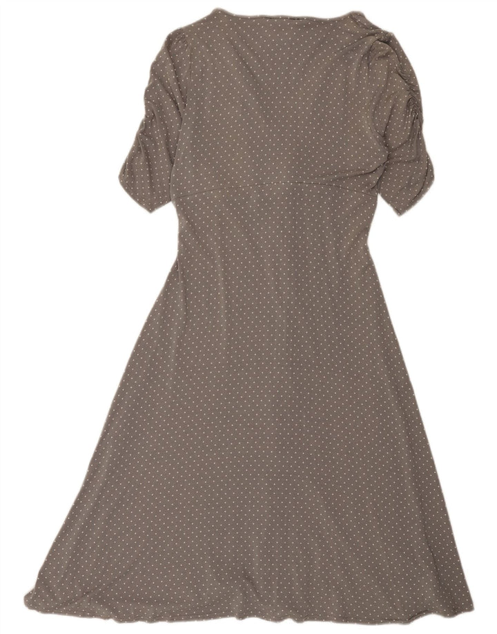 Vestido evasê feminino East UK 14 viscose manchada cinza médio