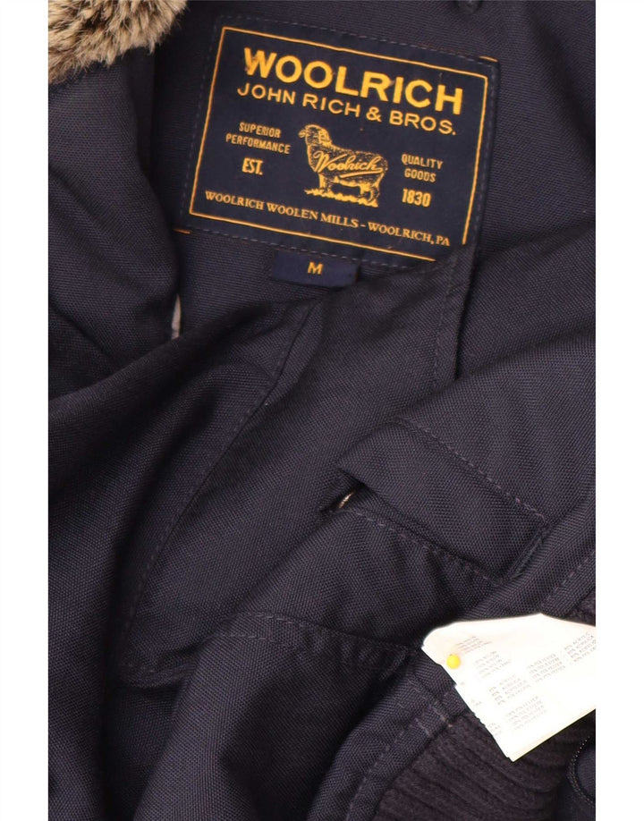 Jaqueta bomber masculina Woolrich com capuz Reino Unido 38 nylon azul marinho médio