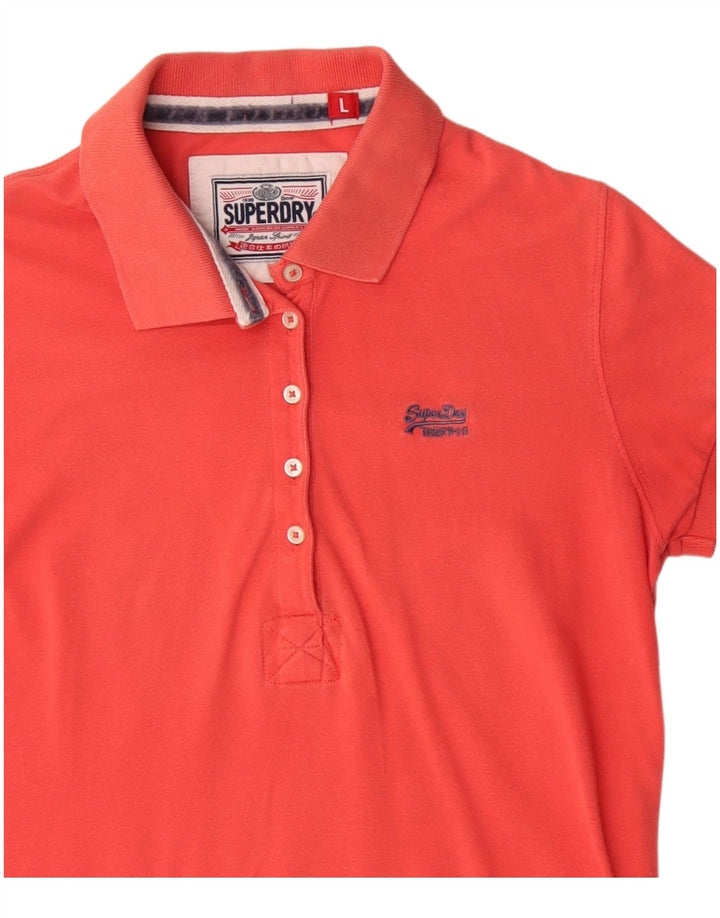 Camisa polo feminina Superdry UK 14 grande algodão vermelho
