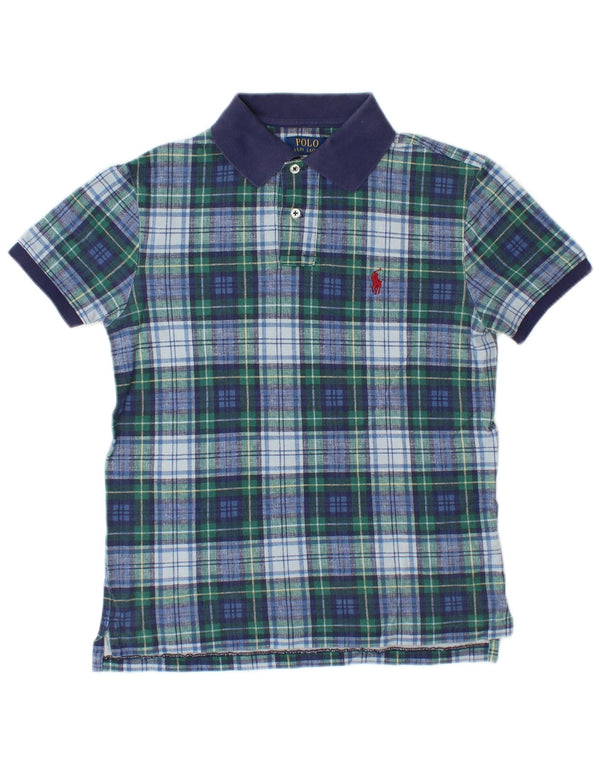 POLO RALPH LAUREN Camisa polo masculina personalizada slim fit pequena de algodão xadrez azul