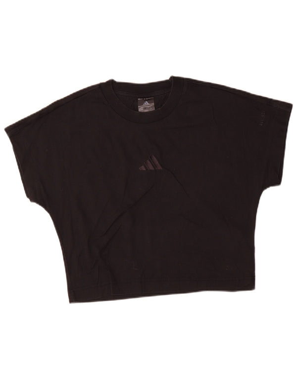 Adidas Womens Crop T-Shirt Top Reino Unido 8/10 Pequeno Algodão Preto