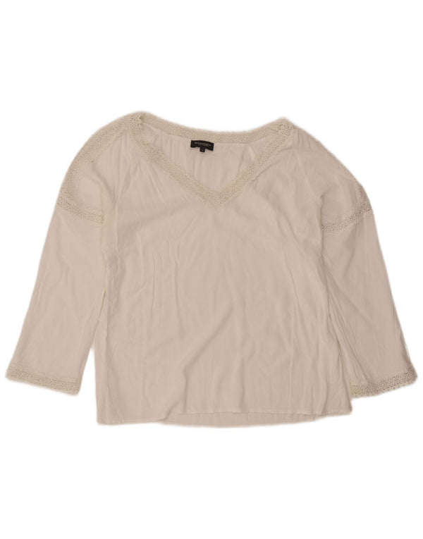 Broadway blusa feminina de manga comprida UK 16 grande floral branco