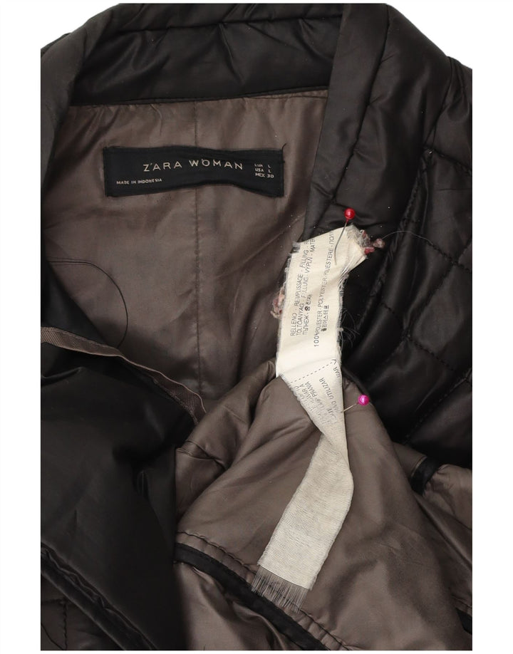 Casaco acolchoado acolchoado feminino Zara Reino Unido 16 grande poliéster preto