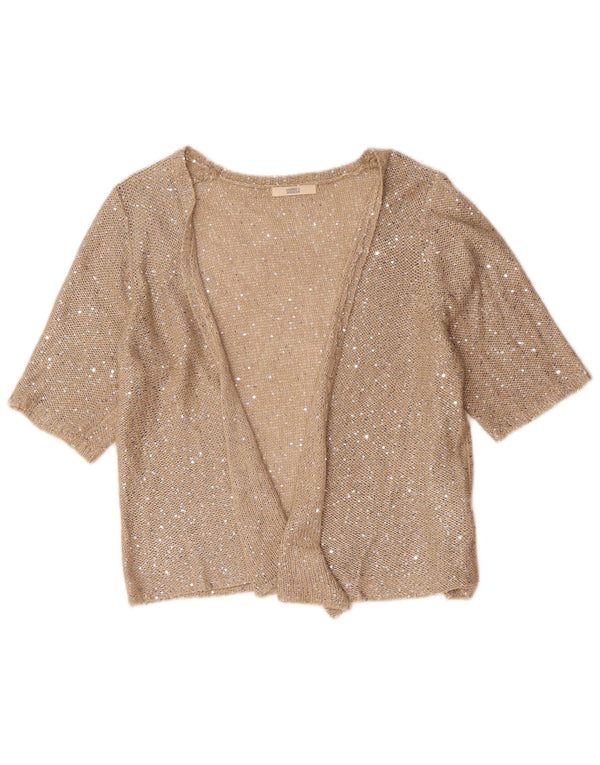 Suéter cardigã feminino de manga curta Marks & Spencer Reino Unido 20 2XL bege