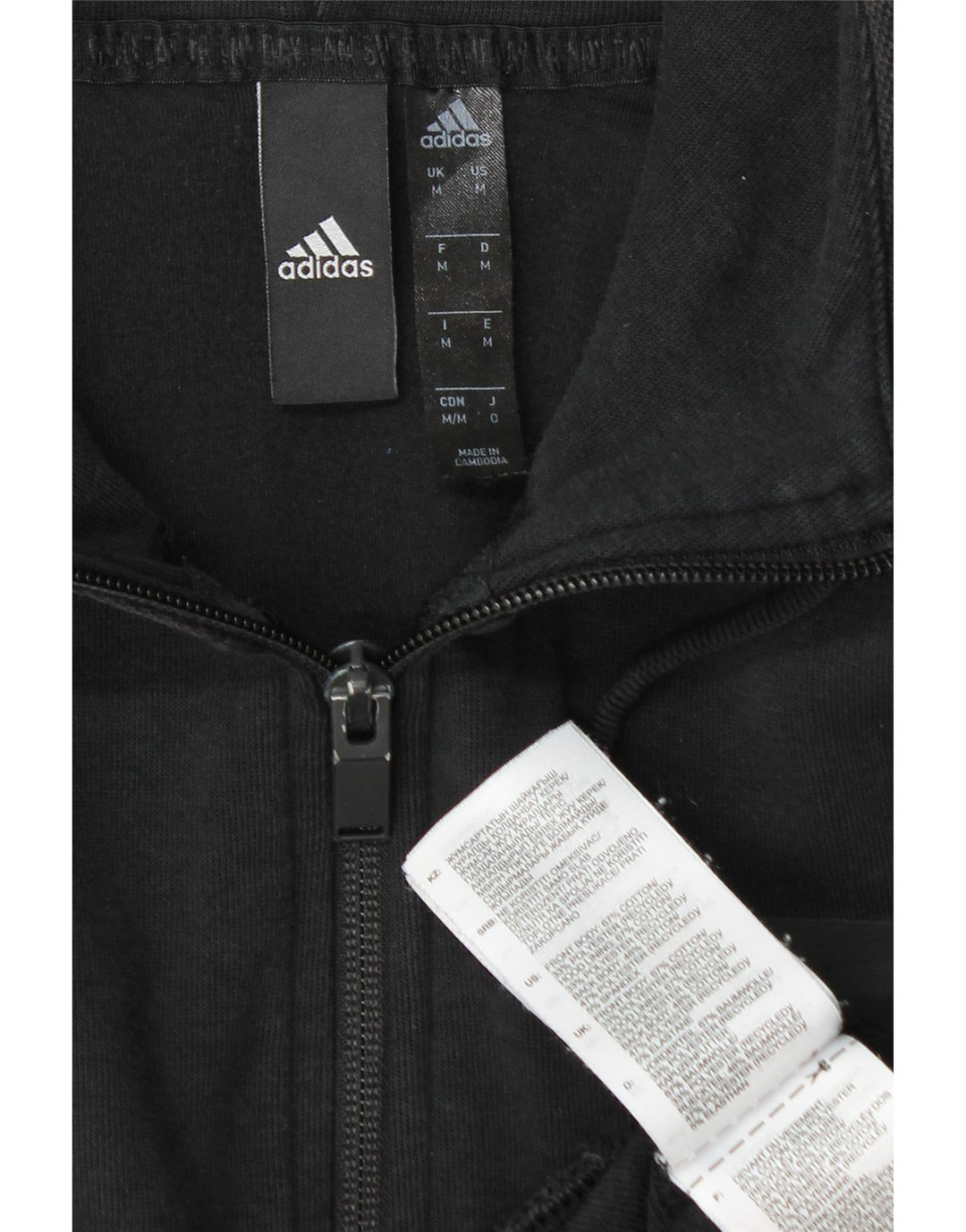 Adidas masculino zip moletom com capuz médio algodão preto