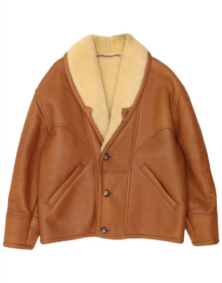 Jaqueta masculina vintage de shearling IT 50 grande marrom shearling