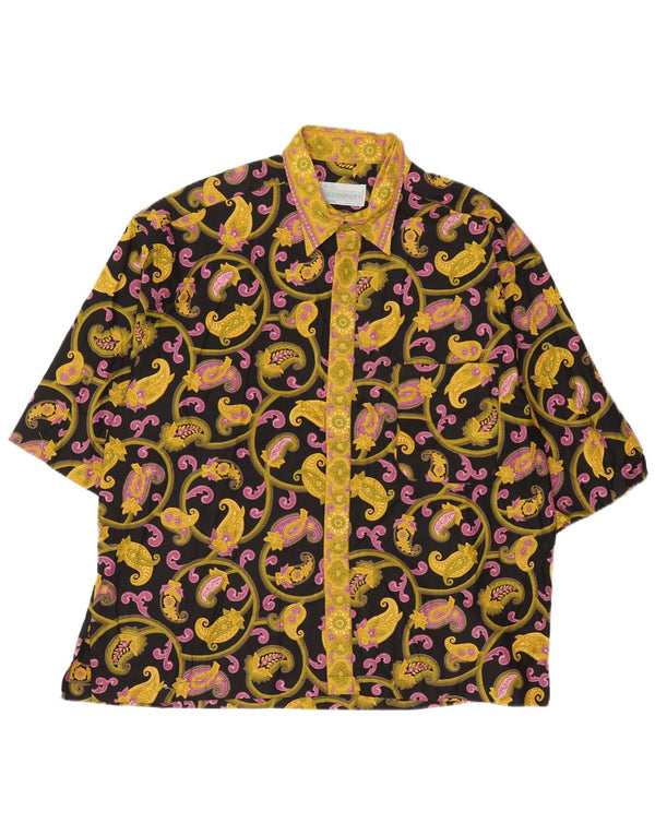 Camisa masculina vintage de manga curta XL algodão paisley preto