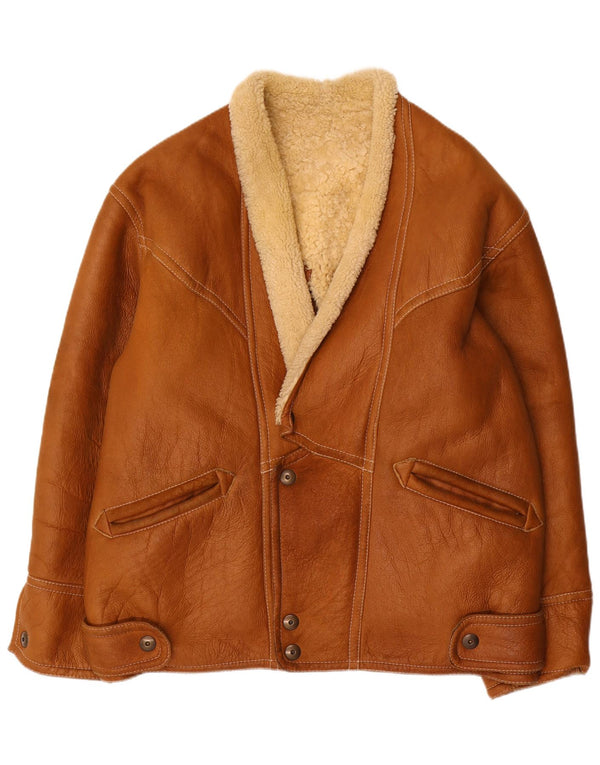 Jaqueta masculina vintage Shearling UK 42 XL marrom shearling