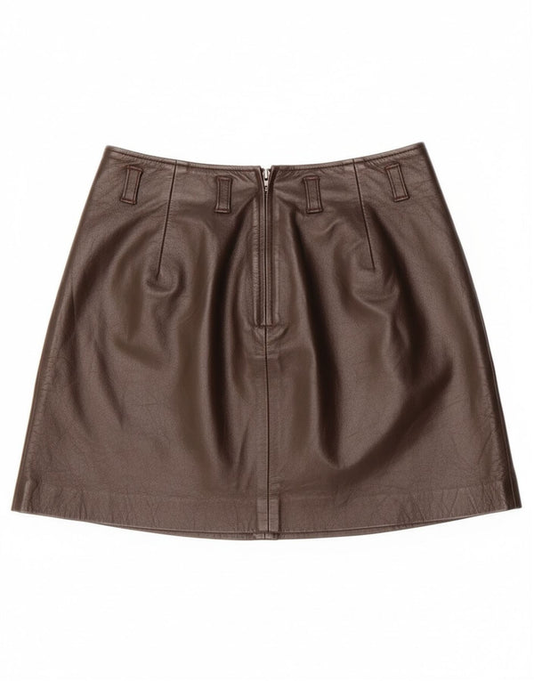 Mini saia de couro feminina vintage IT 40 pequena W26 couro marrom