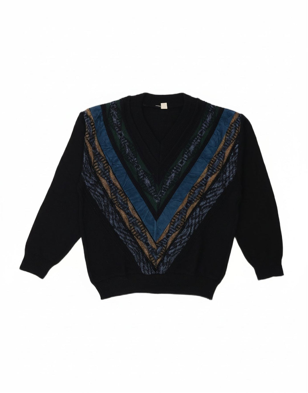 Suéter masculino VINTAGE com decote em V IT 48 médio azul marinho Chevron
