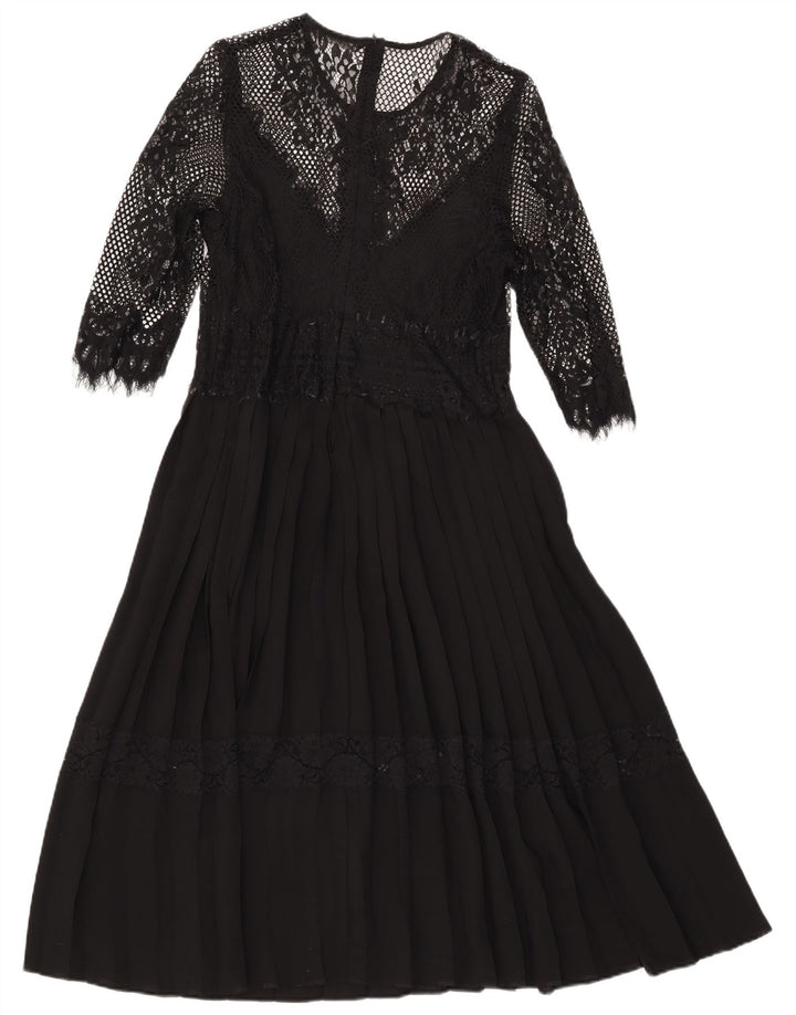Vestido maxi feminino Zara manga 3/4 Reino Unido 14 grande preto poliamida