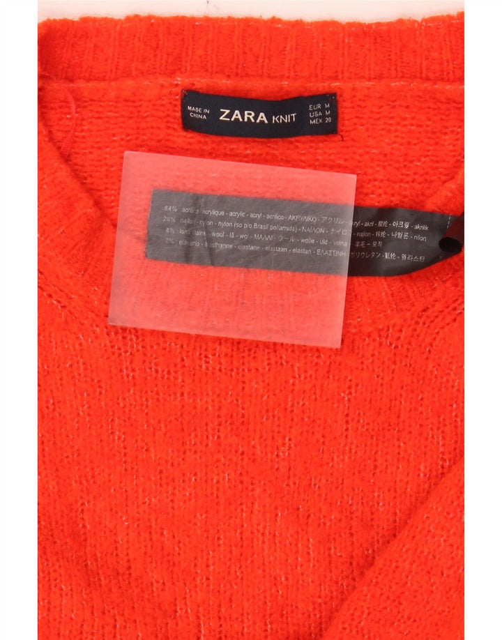 Suéter feminino Zara Longline com gola redonda e gola alta Reino Unido 14 médio vermelho