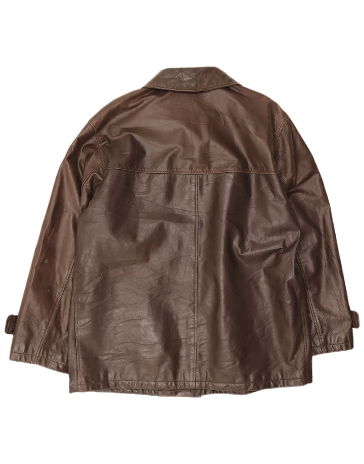 Jaqueta de couro vintage masculina solta IT 48 couro marrom médio