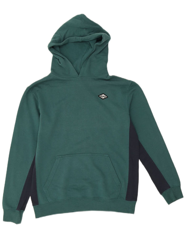 Suéter com capuz feminino Billabong UK 14 grande algodão colorblock verde