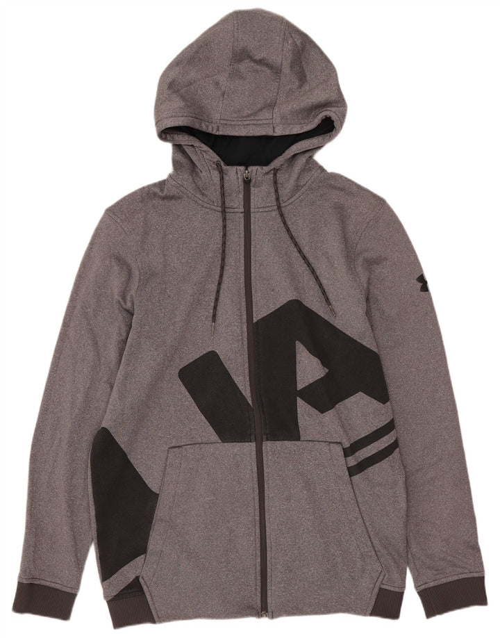 Suéter masculino Under Armour Cold Gear Graphic Zip com capuz pequeno cinza