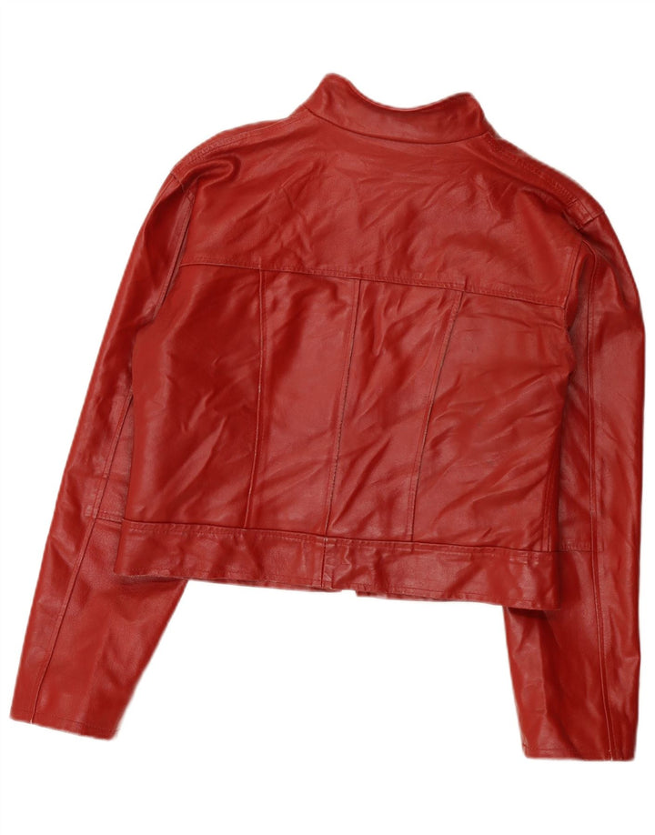 Jaqueta de couro vintage feminina UK 14 couro vermelho médio