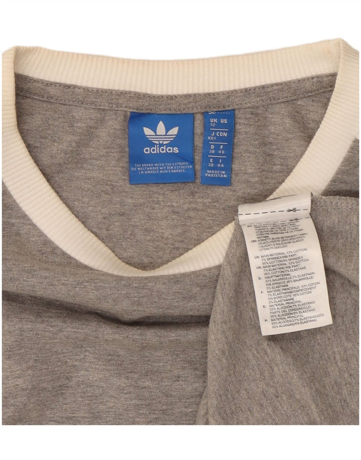 Top feminino Adidas manga comprida UK 12 algodão manchado cinza médio