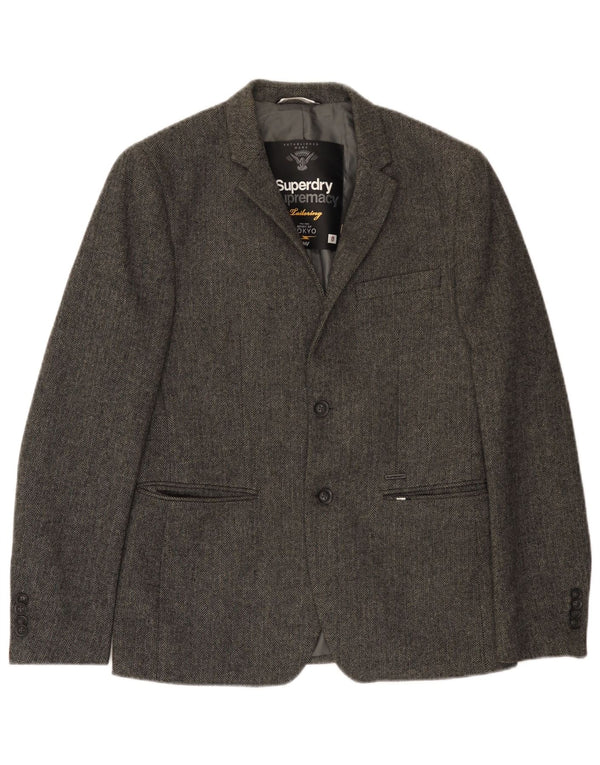 Jaqueta Blazer Superdry Masculina com 2 Botões UK 38 Espinha de Peixe Cinza Médio