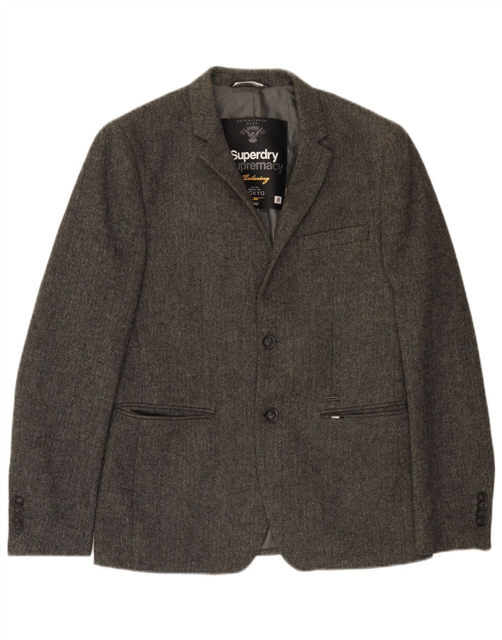 Jaqueta Blazer Superdry Masculina com 2 Botões UK 38 Espinha de Peixe Cinza Médio