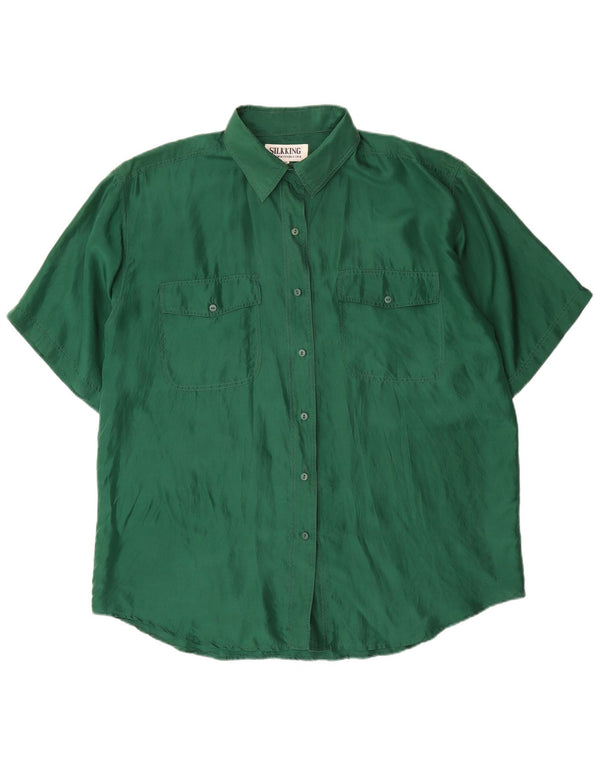 Camisa oversized feminina vintage de manga curta UK 18 XL seda verde